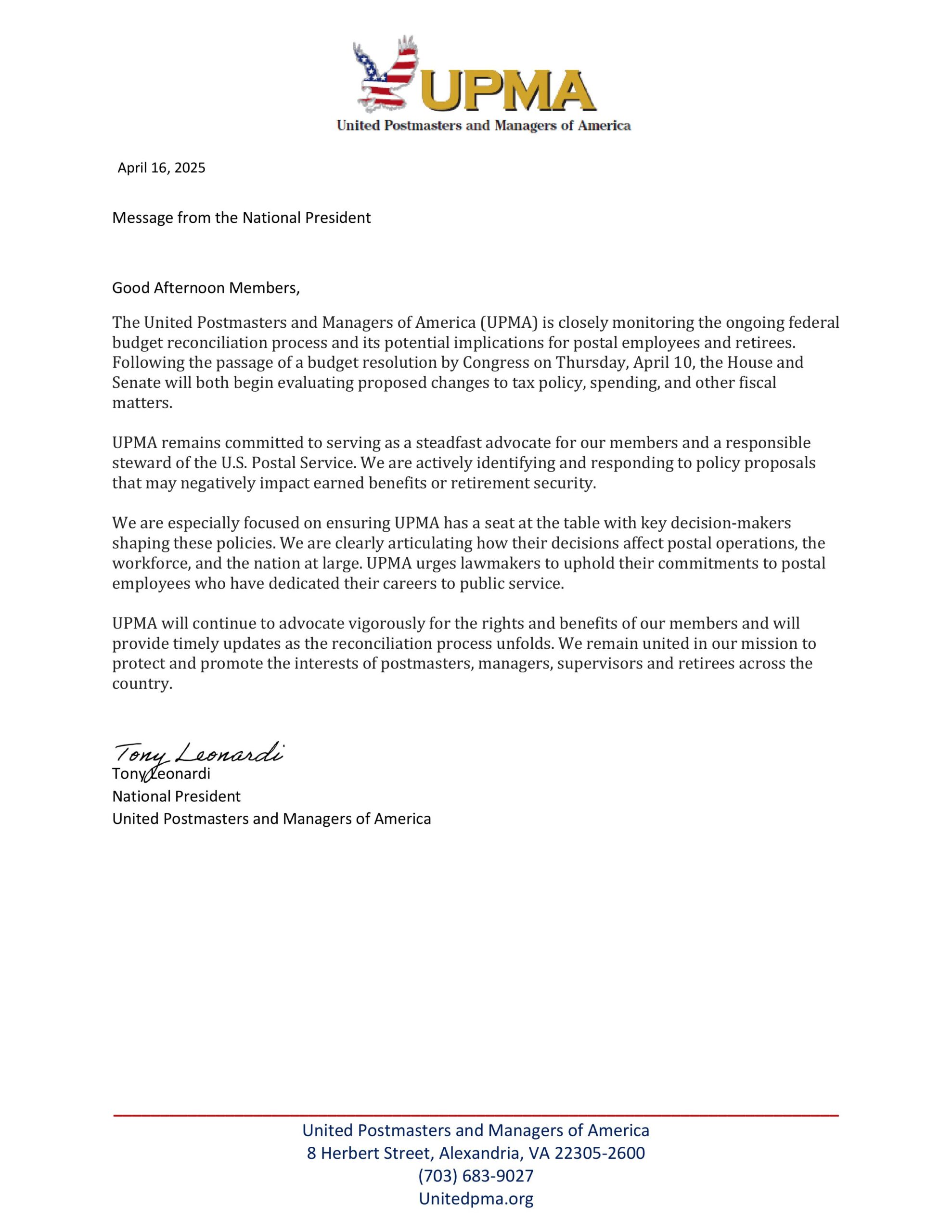Message on Budget Framework