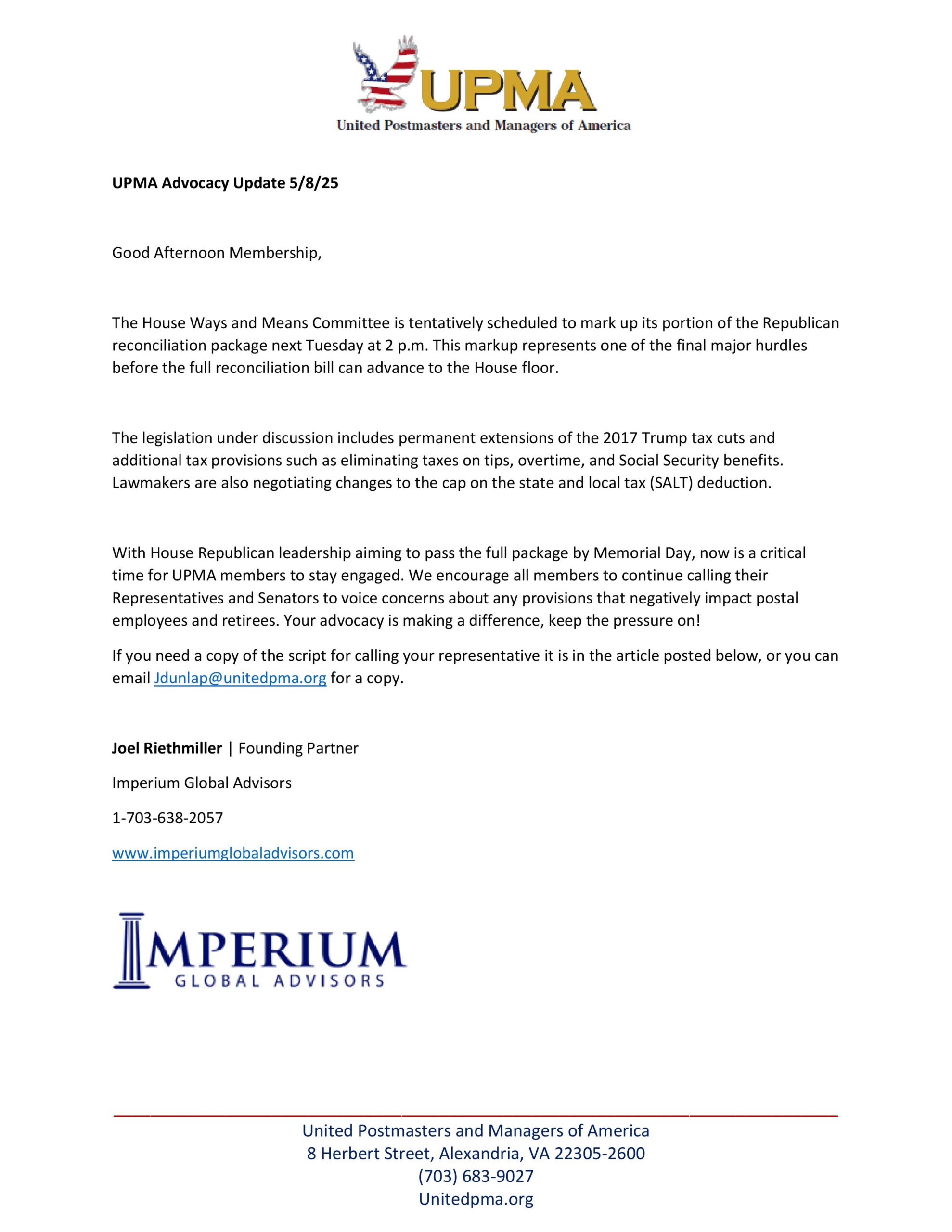 UPMA Advocacy Update 5